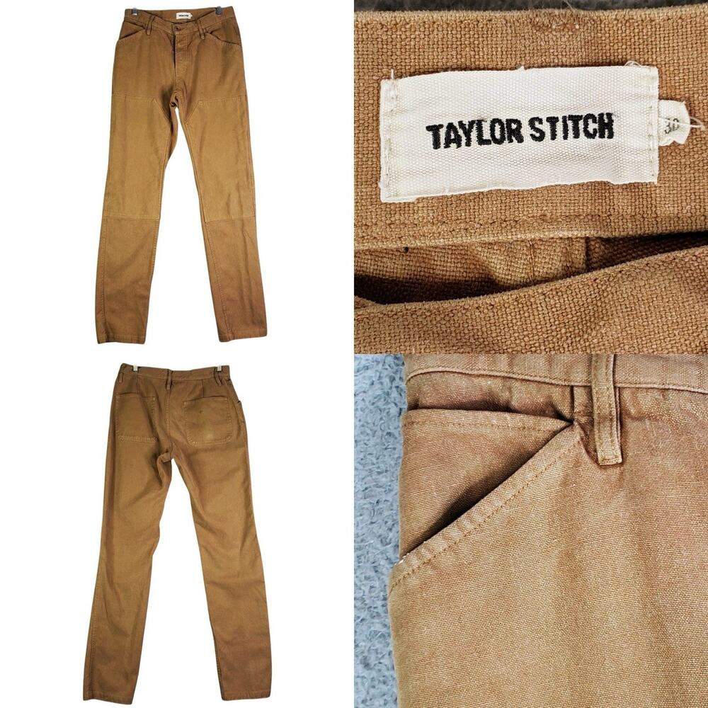 Taylor Stitch Pants Duck Canvas Double Knee Khaki Tan Size 30x34 Button Fly